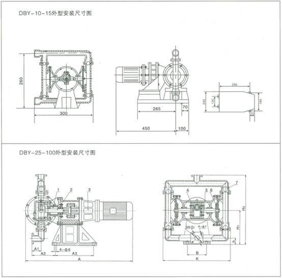 DBY電動隔膜泵 外型安裝尺寸