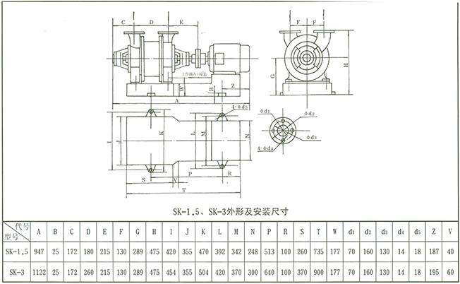 SK真空泵 外形及安裝尺寸圖1