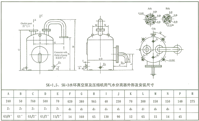 SK真空泵 外形及安裝尺寸圖2